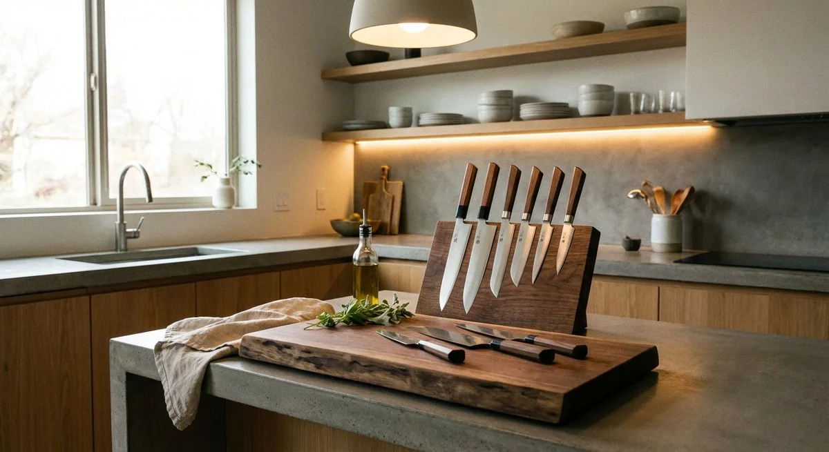 Set completo Global su ceppo magnetico in cucina moderna